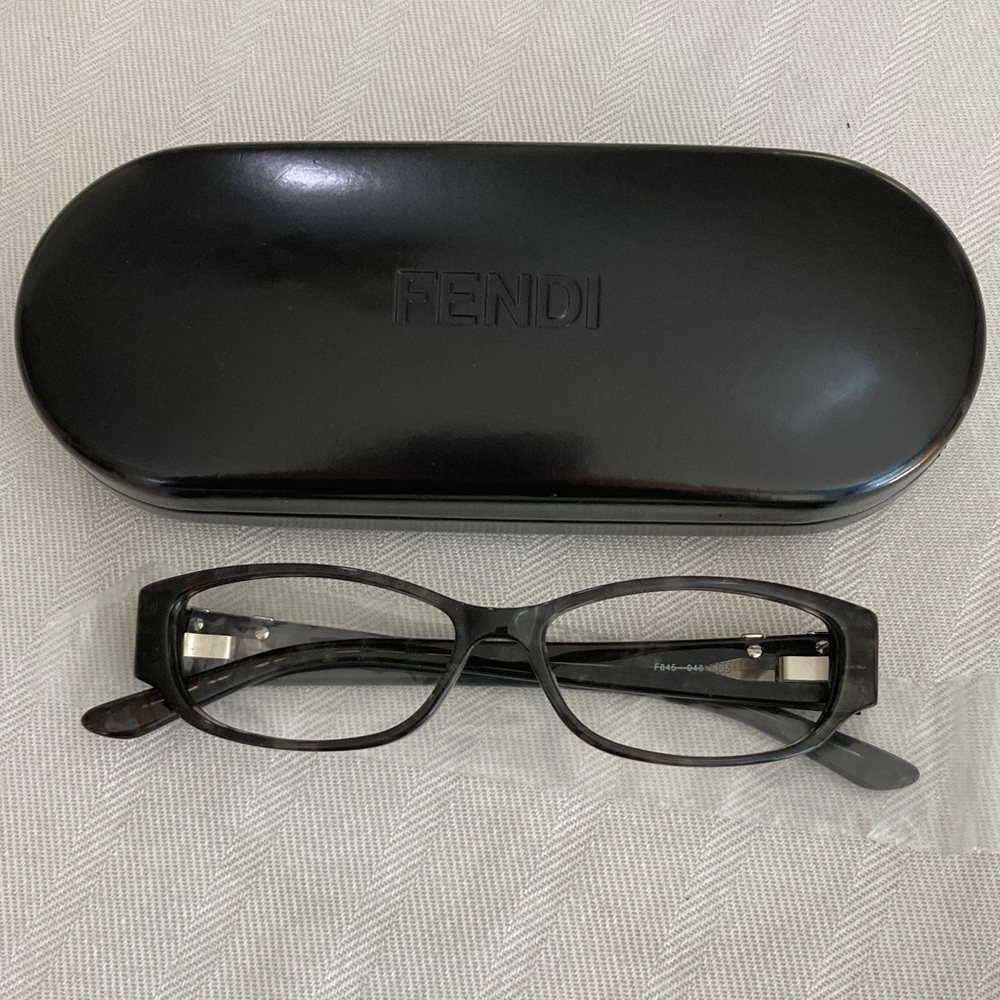 Fendi Black Horn F845 Rectangular Eyeglass Frame with Case